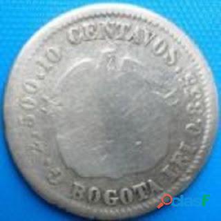 MONEDA COLOMBIA 10 Centavos 1874 PLATA BOGOTA LIBERTY