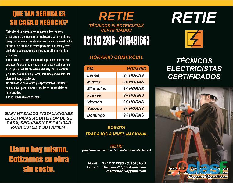 TECNICO ELECTRICISTA CERTIFICADO RETIE BOGOTA