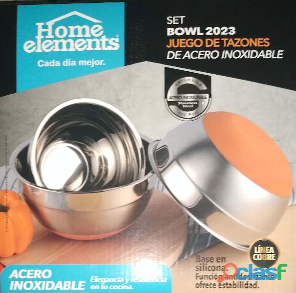 Set de 3 bowls de acero inoxidable Home Elements