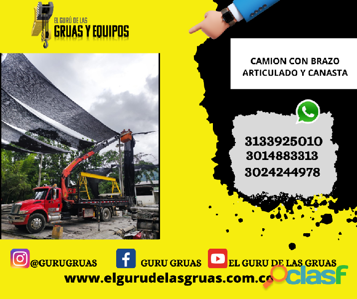 ALQUILER DE CAMION GRUA CON BRAZO ARTICULADO Y CANASTA