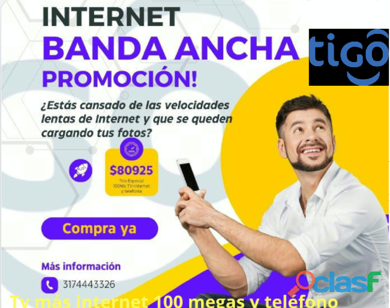 Tigo tv más internet 100 megas y teléfono