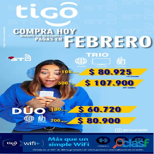 Tigo tv más internet 100 megas y teléfono paga en febrero
