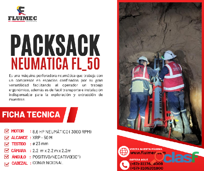 Packsack neumatica fl 50 equipo diamantina