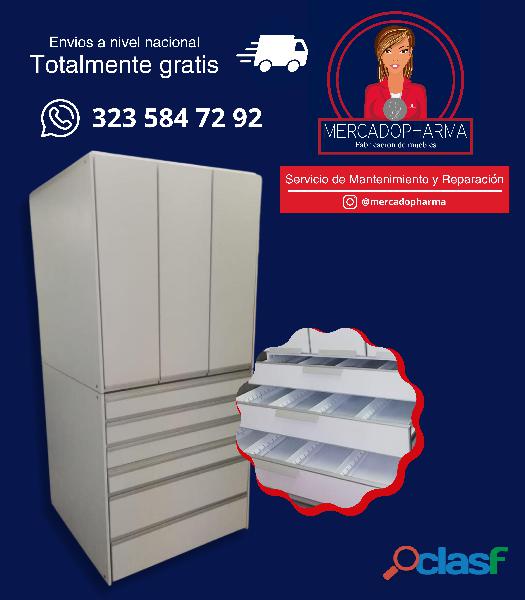 Mueble organizador de insumos medicos.