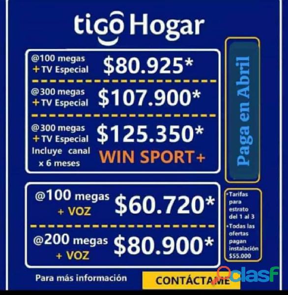 Tigo TV más internet 100 megas y teléfono paga en Abril
