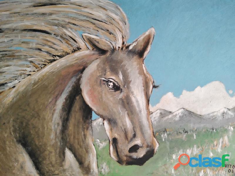 Pintura al óleo de caballo con 140 x 100 cm, $4.200.000.