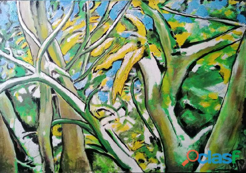 Pintura al óleo de árbol de mango, 70 x 100 cm,