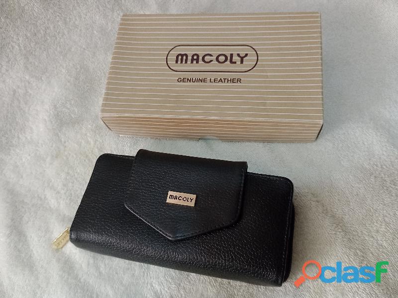 Billetera monedero para dama en cuero marca Macoly, color
