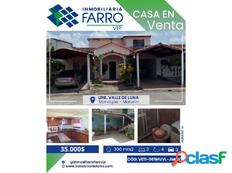 CASA EN MATURIN URB. VALLE DE LUNA / VE11-001MUVL-JMOY