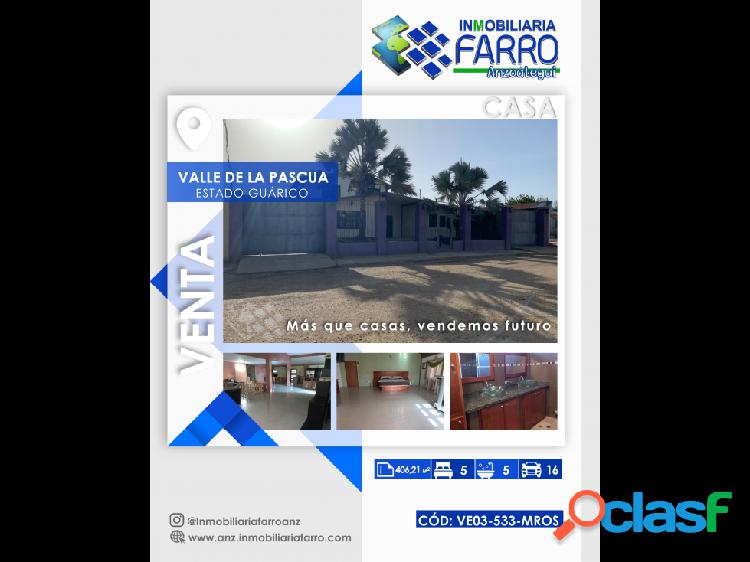 EN VENTA CASA EN GUÁRICO. VALLE DE LA PASCUA. VE03-533-MROS