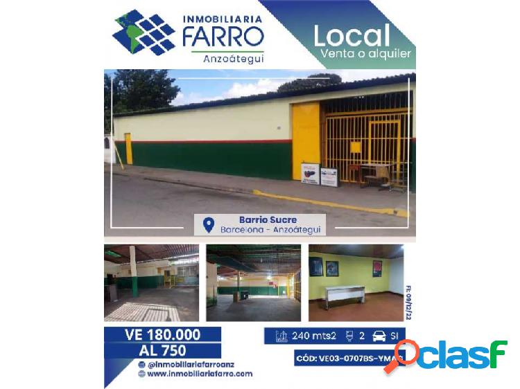 EN VENTA O ALQUILER LOCAL UBICADO EN BARRIO SUCRE