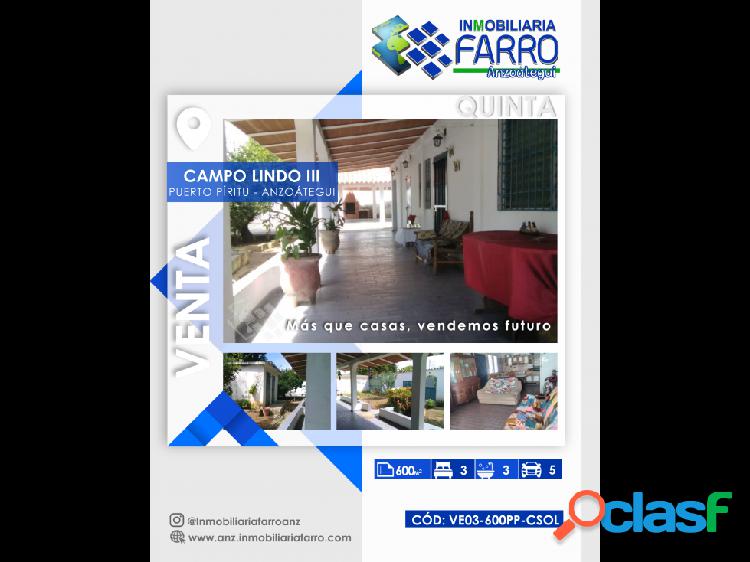 EN VENTA QUINTA EN PUERTO PÍRITU. ANZOATEGUI.