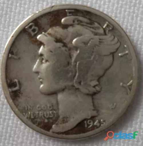 Moneda 1945 Estados Unidos Mercury One Dime Plata Ley 1945