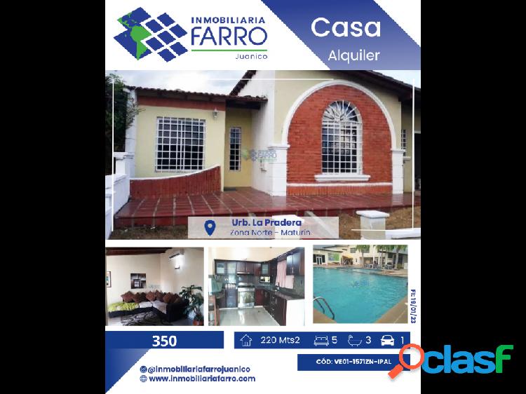 SE ALQUILA CASA CONJ. RESD. LA PRADERA TIPURO MATURIN