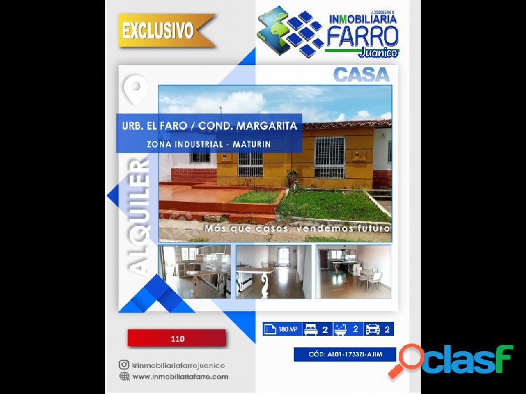 SE ALQUILA CASA URB EL FARO COND MARGARITA AL01-1733ZI-AJIM