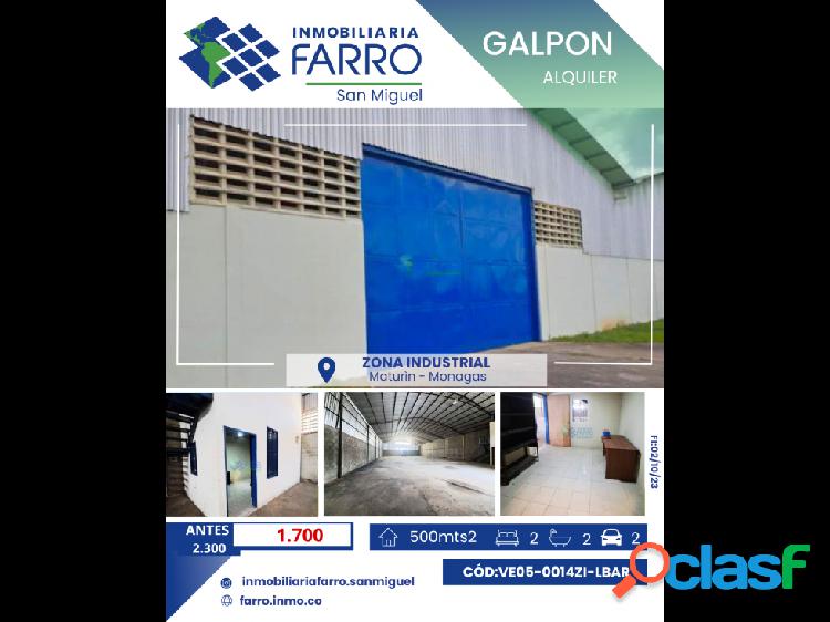 SE ALQUILA GALPON EN ZONA INDUSTRIAL VE05-0014ZI-LBAR