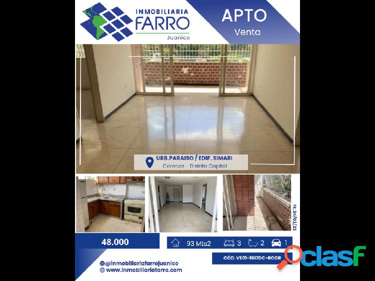 SE VENDE APARTAMENTO URB PARAISO CARACAS VE01-1617DC-RCOR