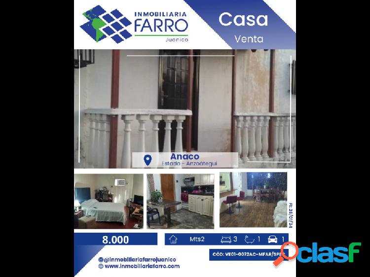 SE VENDE CASA EN ANACO EDO ANZOATEGUI VE01-0072AC-MFAR/SPEC