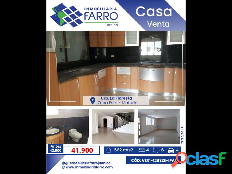 SE VENDE CASA EN LA URB LA FLORESTA-MATURIN VE01-1283ZE-IPAL