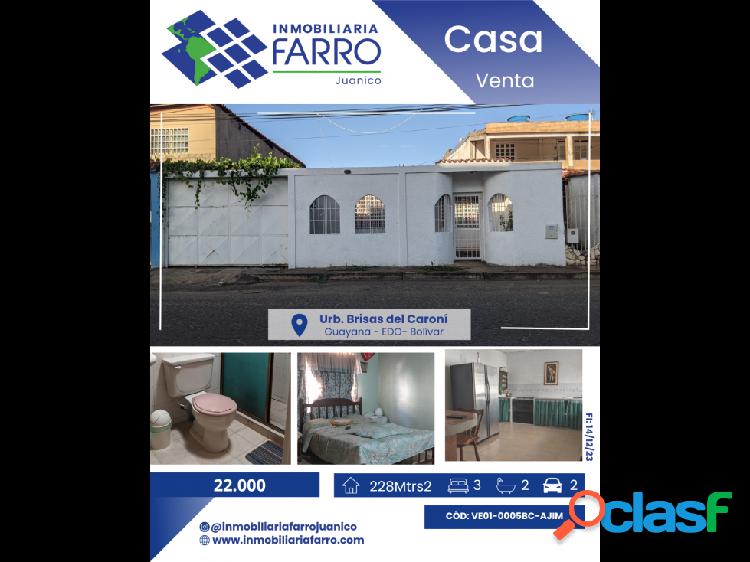 SE VENDE CASA EN URB.BRISAS DEL CARONI EDO BOLIVAR