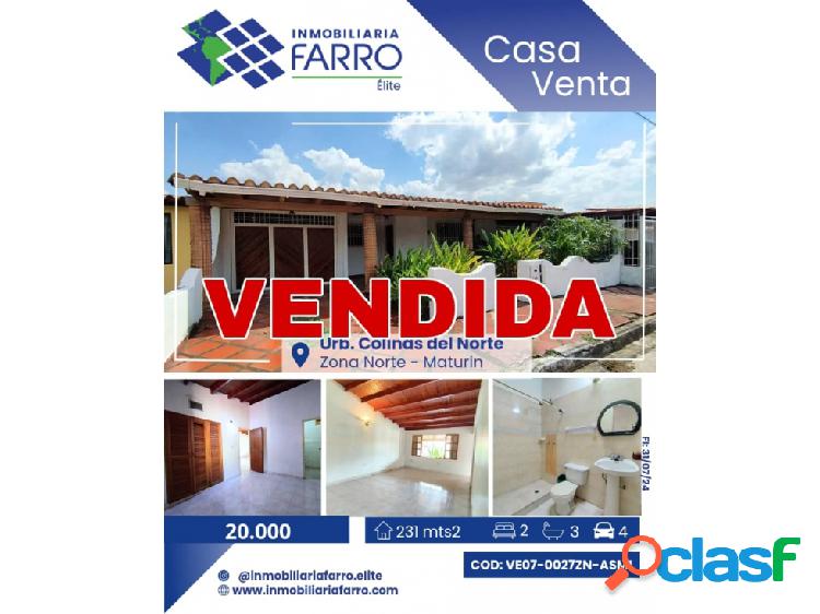 SE VENDE CASA EN URB COLINAS DEL NORTE MATURIN