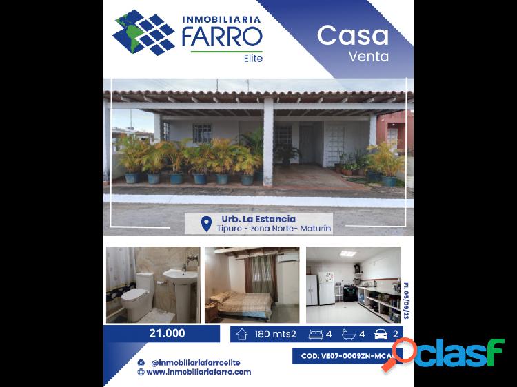 SE VENDE CASA EN URB. LA ESTANCIA TIPURO II MATURIN