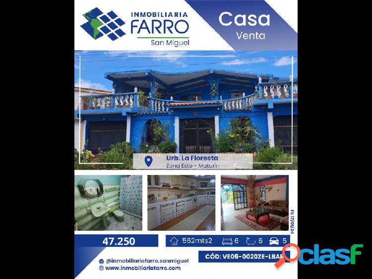 SE VENDE CASA EN URB.LA FLORESTA - MATURIN VE05-0020ZE-LBAR