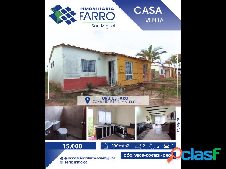 SE VENDE CASA EN URBANIZACION EL FARO VE05-00019ZI-IPAL