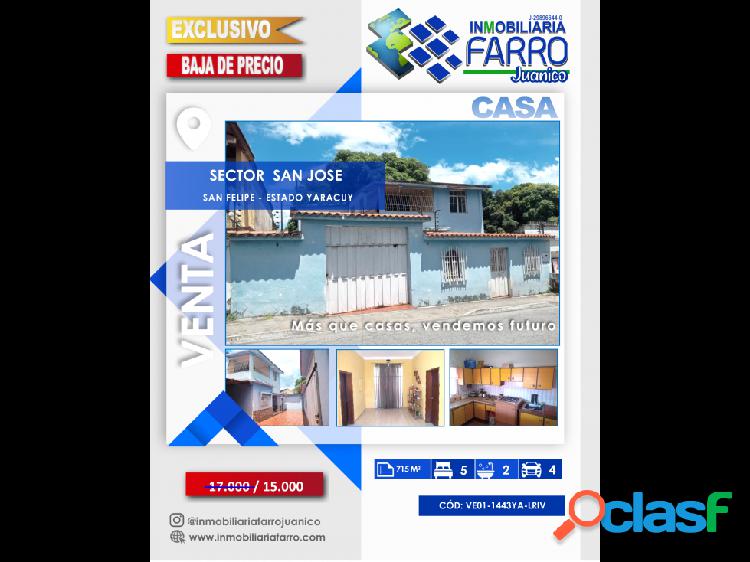 SE VENDE CASA SAN FELIPE YARACUY VE01-1443YA-LRIV