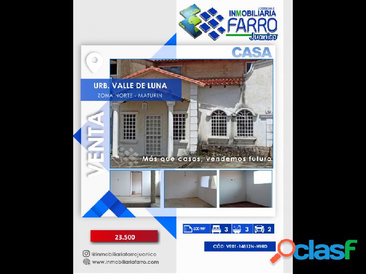 SE VENDE CASA URB VALLE DE LUNA MATURIN VE01-1481ZN-MHID