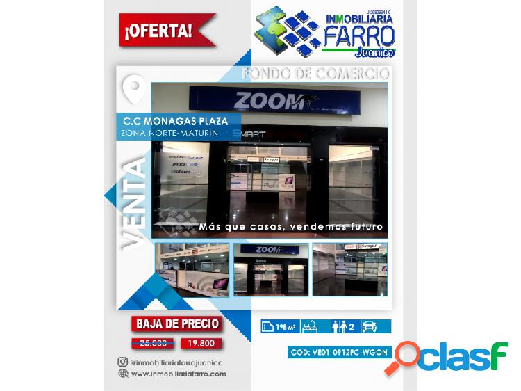 SE VENDE FONDO DE COMERCIO EN C.C. MONAGAS PLAZA