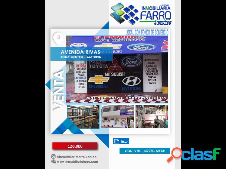 SE VENDE LOCAL CON FONDO DE COMERCIO AV RIVAS MATURIN