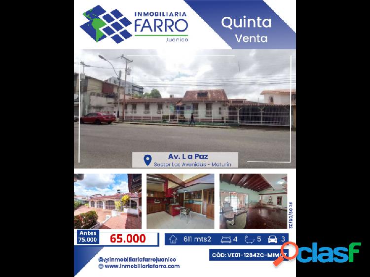 SE VENDE QUINTA EN AV LA PAZ MATURIN VE01-1284ZC-MIMOT