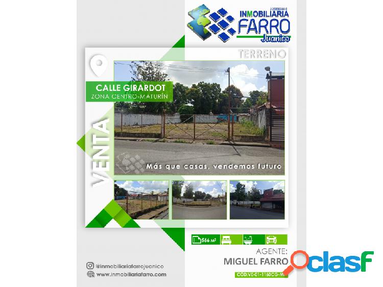 SE VENDE TERRENO CALLE GIRARDOT MATURIN VE01-1160CG-MF