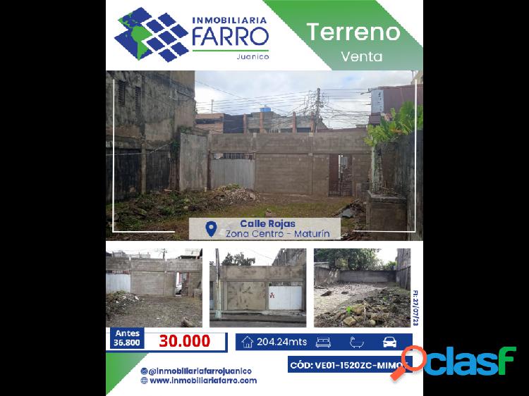 SE VENDE TERRENO CALLE ROJAS CENTRO MATURIN