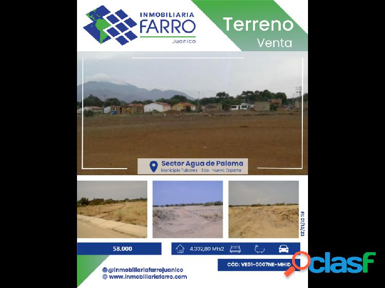 SE VENDE TERRENO EN EL SECTOR AGUA DE PALOMA