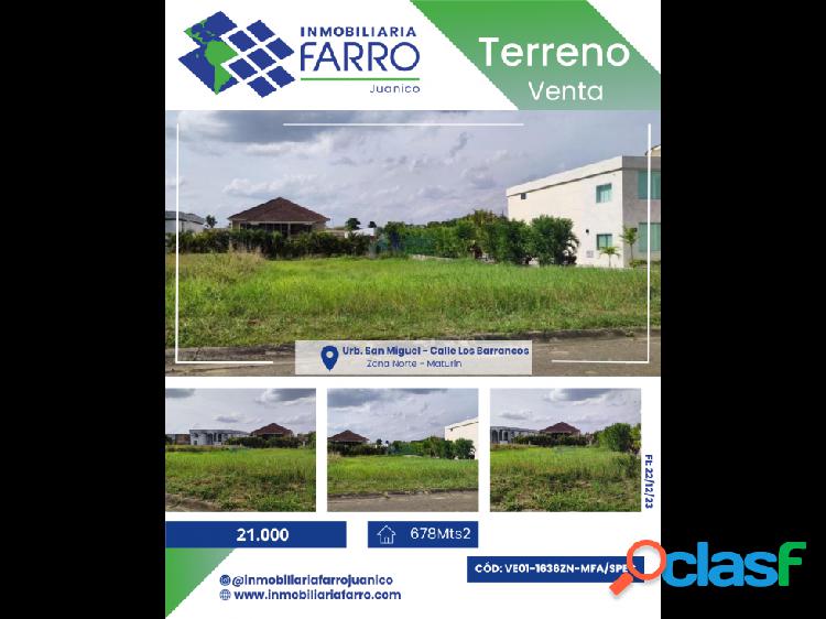 SE VENDE TERRENO URB SAN MIGUEL VE01-1636ZN-MFAR