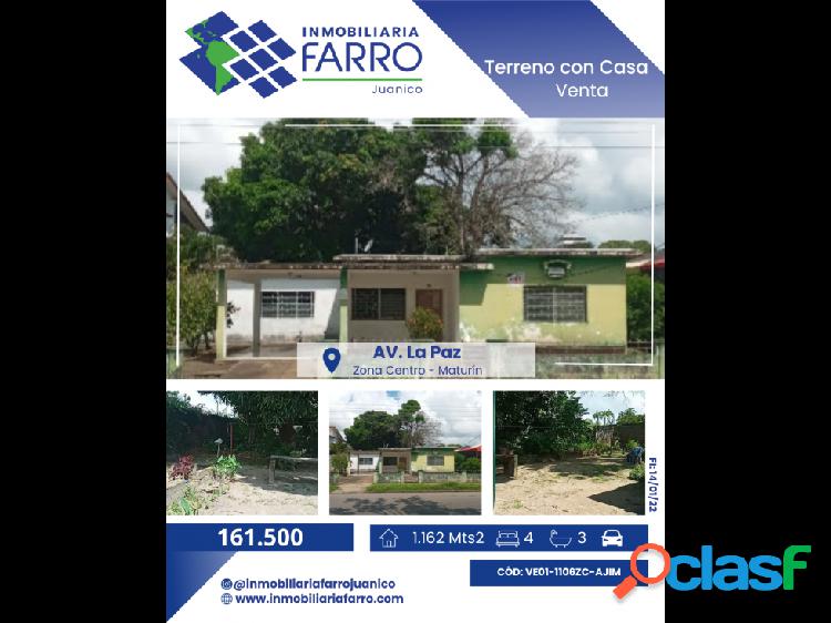 SE VENDE TERRENO Y CASA EN AV. LA PAZ, MATURÍN