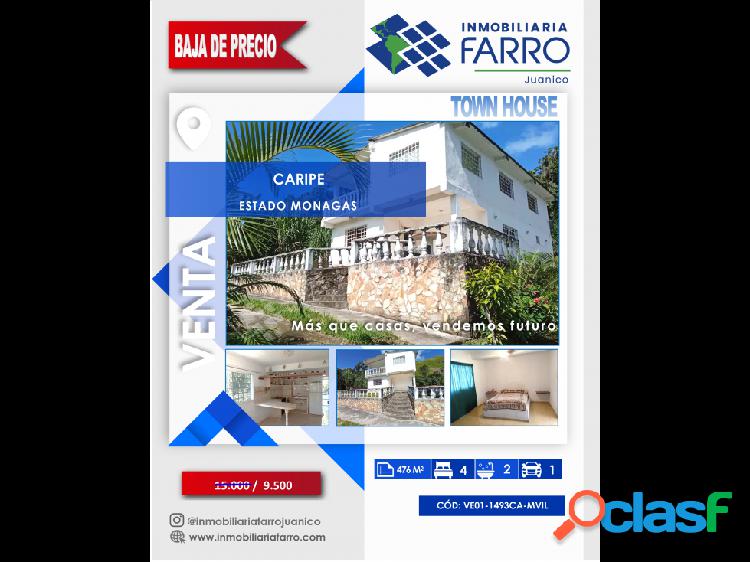 SE VENDE TOWN HOUSE CARIPE VE01-1493CA-MVIL