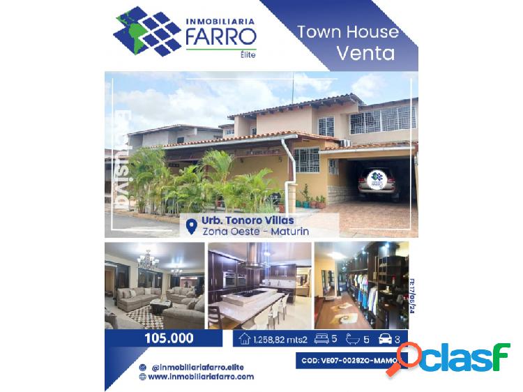 SE VENDE TOWN HOUSE EN TONORO VILLAS VE07-0029ZO-MAMOT