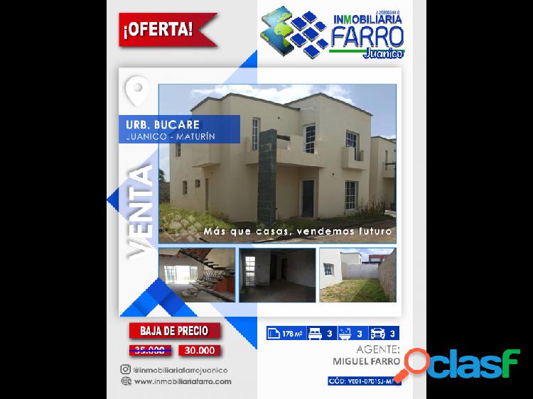 SE VENDE TOWN HOUSE URB. BUCARE, JUANICO VE01-0701SJ-MF