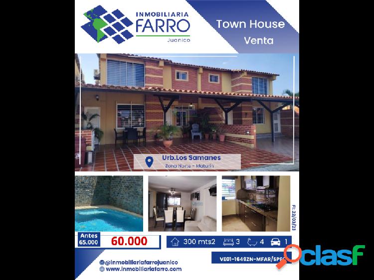 SE VENDE TOWN HOUSE URB LOS SAMANES TIPURO VE01-1649ZN-MFAR