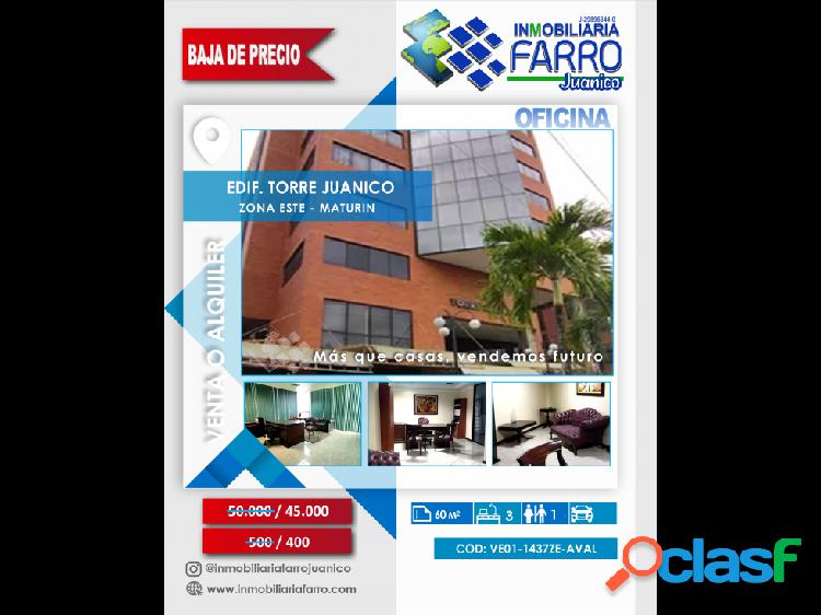 SE VENDE/ALQUILA OFICINA EDIF. TORRE JUANICO MATURIN