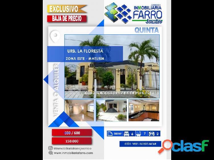 SE VENDE/ALQUILA QUINTA EN URB LA FLORESTA MATURIN