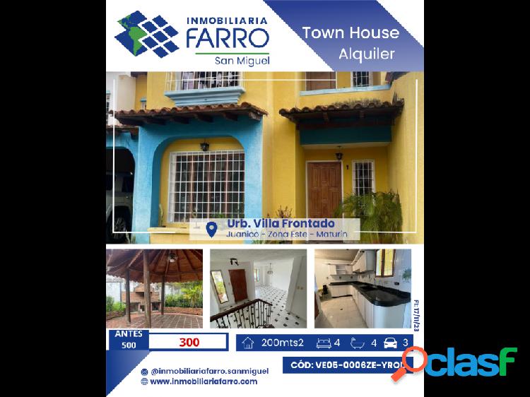 Se alquila Town House en Urb. Villa Frontado