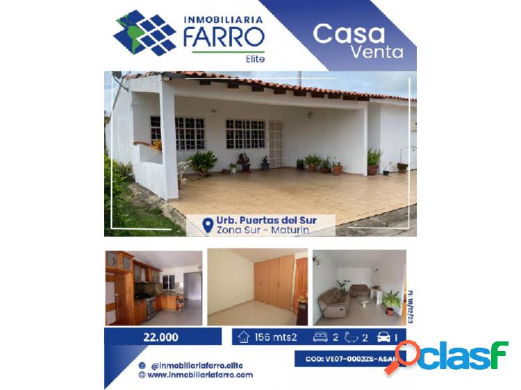 VENTA CASA EN URB PUERTAS DEL SUR, ZONA SUR MATURIN