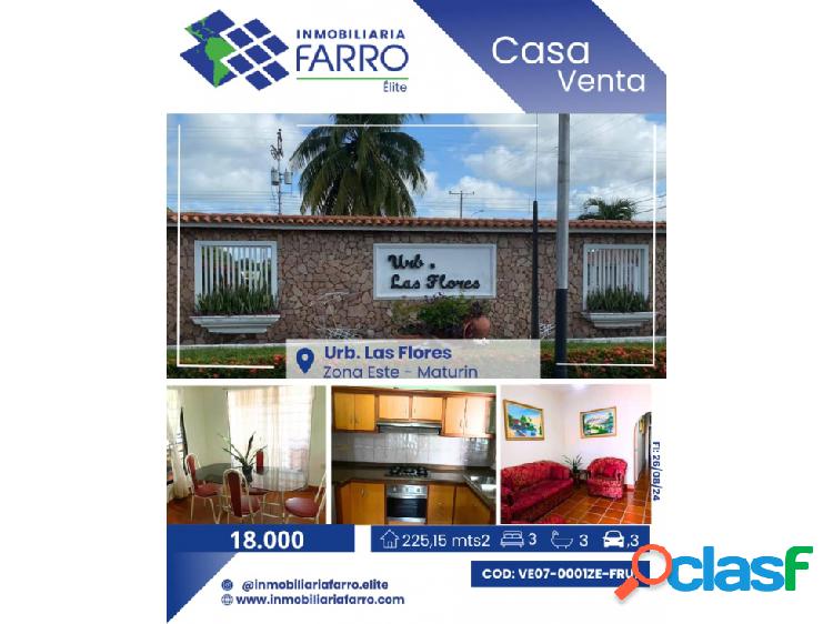 SE VENDE CASA EN URB LAS FLORES ZONA ESTE VE07-0001ZE-FRUI