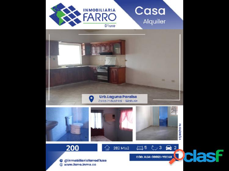 SE ALQUILA CASA EN URB.LAGUNA PARAISO AL14-0001ZI-YECAR