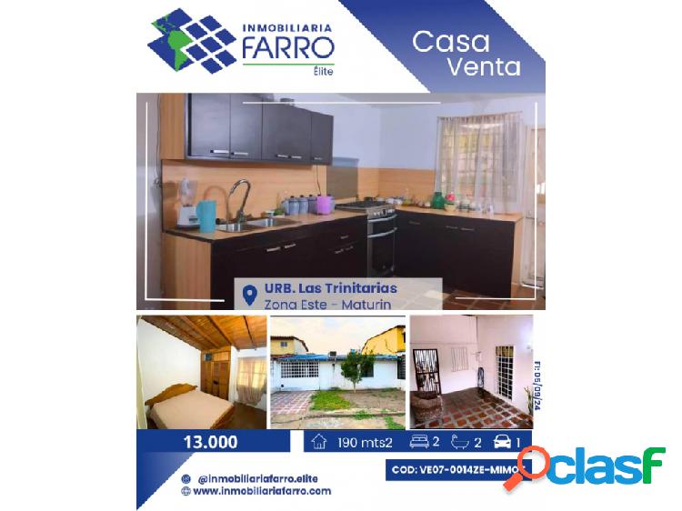 SE VENDE CASA EN URB LAS TRINITARIAS VE07-0014ZE-MIMOT