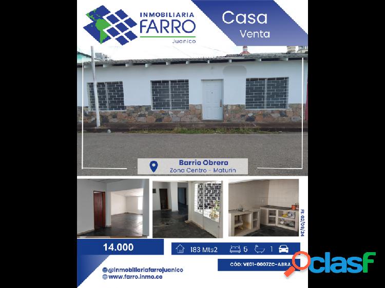 SE VENDE CASA EN BARRIO OBRERO VE01-0007ZC-ABRA